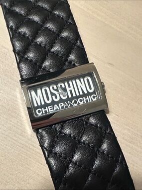 Moschino Black Quilted Leather Watch with Logo Plaque